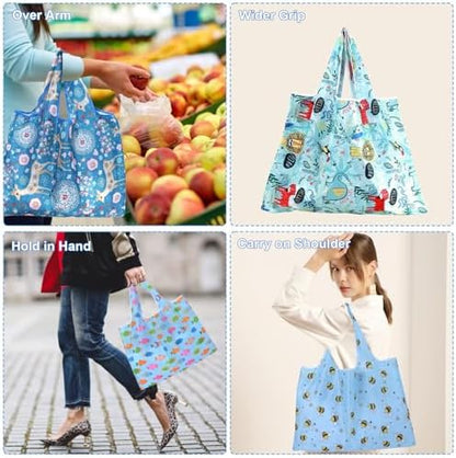ZooviHyvi Extra Large 50lbs Foldable Reusable Shopping Bags kitchen reusable grocery bags Washable Polyester Bags in Pocket