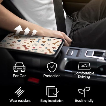 1pc Center Console Armrest Cover Pad 12.6x7.5 inch Dog Paw Prints Bones Neoprene Car Armrest Cushion Waterproof Armrests Seat Box Cover Protector for Universal Cars Vehicles SUVs