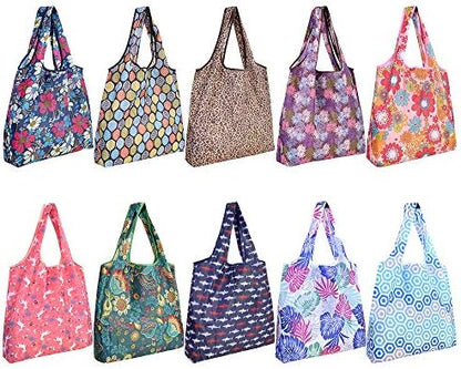 Reusable Grocery Shopping Bags 6|10 Pack, Foldable Tote Bags, Machine Washable Nylon Shopping Totes for Groceries