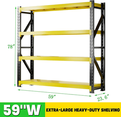 3000LBS Heavy Duty Storage Shelves,78''H Metal Garage Shelving, 4-Tier Adjustable Garage Organization Shelving Units, Industrial Shelving for Warehouse,Workshop- Black & Yellow