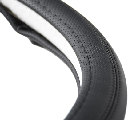 Nappa Napa Leather & Stitched Perforated Leather Steering Wheel Cover with Rubber Shaping Interior,Sweat Absorbent for 14½" to 15" car Pickup SUV 14.5 to 15 inches