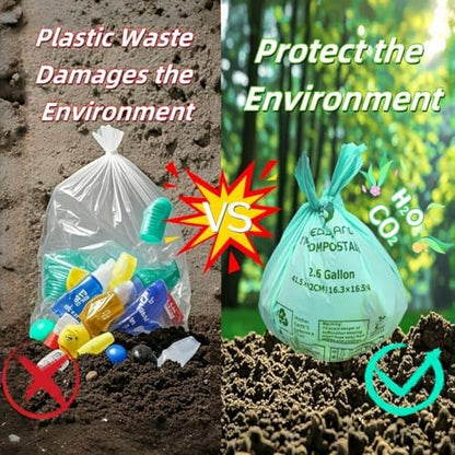 BPI Certified Compostable Trash Bags 13Gallon (30 Count) - 3X Thicker Than Regular, Leak & Tear Resistant for Kitchen/Garden/Food Waste, 90-Day Breakdown in Home/Industrial Use, 0.91mils Plant-Based