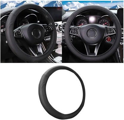 Car Steering Wheel Cover, Leather Elastic No Inner Ring Vehicle Steering Wheel Protector for 14.5-15Inch, Anti Slip Auto Interior Protection Accessories, Universal for SUV Sedan Truck (Black)