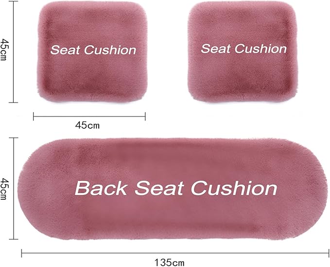 Plush Car Seat Cushion, Soft Warm Fuzzy Faux Rabbit Fur Fluffy Plush Auto Seat Cover Vehicle Car Front and Back Seat Protector Pad with Non-Slip Backing Cushion Interior Universal Fit (Pink2,3PCS)