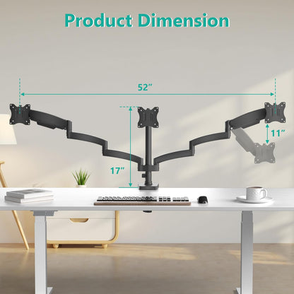WALI Triple Monitor Mount, 3 Monitor Desk Mount with Premium Gas Spring Arm for Screens up to 27 inch, Multiple Monitors Stand with Tilt, Swivel, Rotation, Mounting Holes 75/100 mm, Black