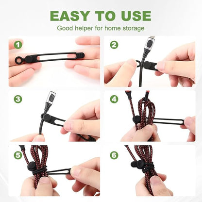 12PC Data Cable Organizer, 2026 Upgrade Silicone Cable Ties Reusable Cable Management Organizers, Multipurpose Elastic Cord Organizer for Fastening and Bundling Cable Cords Wires (12PC)
