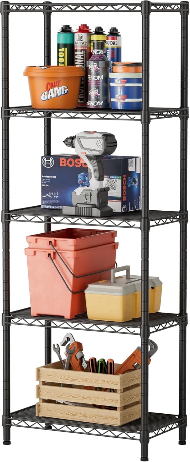 SINGAYE 5 Small Wire Shelves Kitchen Pantry Close Home Organizers and Storage Bathroom Shelf Laundry Room Organization Adjustable Book Metal Garage Shelving Unit