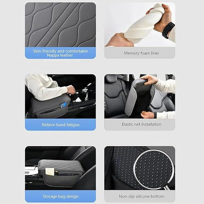 Car Center Console Cushion for 9th Gen Toyota Camry LE SE XLE XSE 2025 2026, Nappa Leather Memory Foam Armrest Cover with Side Storage Pockets, Auto Elbow Support Pad 1pc,Black