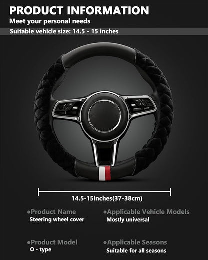 Cxtiy Universal Car Steering Wheel Cover Fluffy Winter Plush Steering Wheel Cover (A-Black)