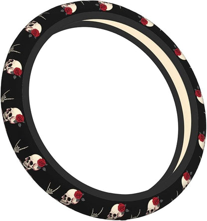 Hippie Skeleton Steering Wheel Cover Women, Comfortable Elastic Steering Car Wheel Cover Fit 15 inches Universal Accessories Suvs Trucks Decor