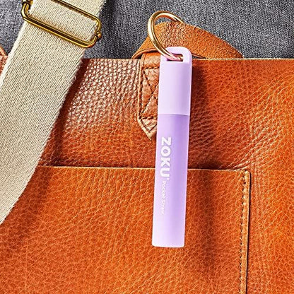 ZOKU Reusable Metal Straw with Case for Travel, Purple - Collapsible Stainless Steel Drinking Straw with Silicone Tip and Cleaner Brush, Ideal for Key Chains, Pockets, Purses