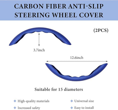 2 PCS Car Steering Wheel Cover, Anti-Skid Carbon Fiber Segmented Steering Wheel Protector, Anti-Slip Wheel Wrap Protective Cover for Most Cars Trucks SUVs, Car Accessories (Blue)