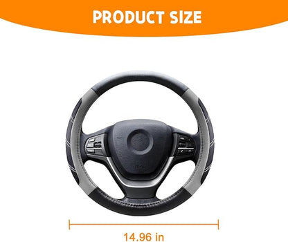 Mandark Car Steering Wheel Cover, Elastic Sport Leather Vehicle Steering Wheel Protector, Non-Slip Soft Grip Padded Auto Interior Protective Accessories, 14.5-15 Inch Universal Fit（Gray）