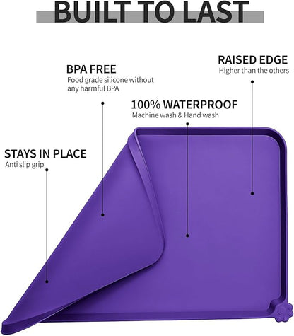 Reopet Waterproof Pet Feeding Mat with High Raised Edges, Heavier and Thicker Placemats for Cat Dog Water Bowl with BPA Free, Dogs Cats Food Mats for Messy Drinkers to Prevent Spill and Protect Floors