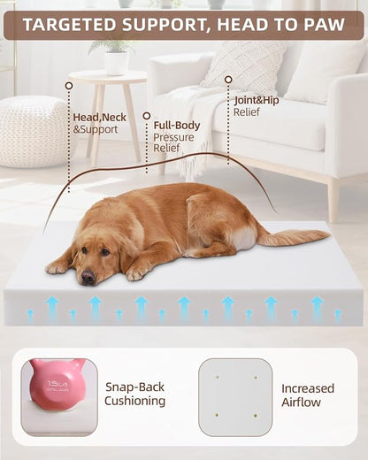 KSIIA Memory Foam Dog Bed Waterproof Dog Beds Orthopedic Crate Pad Supportive Crate Pads Soft Pet Mat for Medium Pet Mats with Removable Washable Cover & Non-Slip Bottom, 36 x 27 Inch, Pink