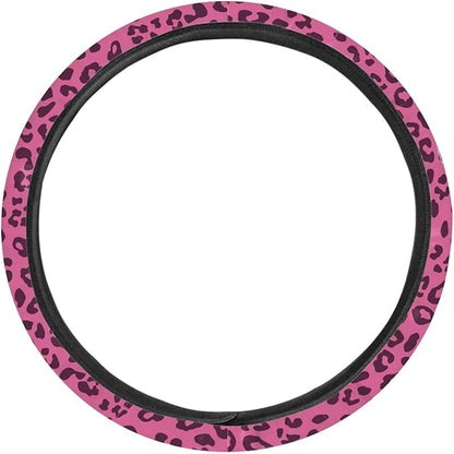 Universal Non-Slip Steering Wheel Cover, 15-inch Polyester Material Driving Accessories, Adjustable for Car and Truck(Rose Pink Leopard)