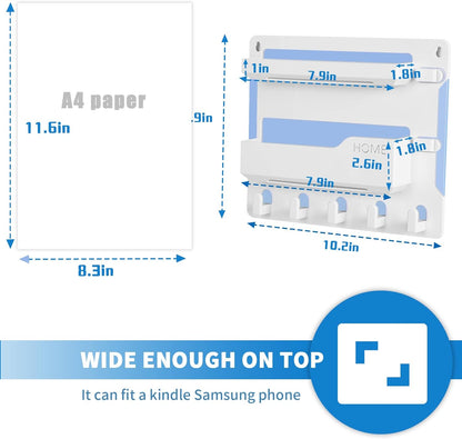 Bedside Wall Mount Shelf, Adhesive Organizer for Remote, Phone, Glasses. Accessories Storage Suitable for College Dorm, Bunk Bed, Bedroom, RV (White)