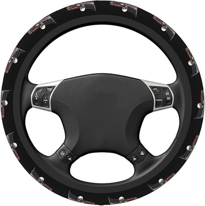 Ouqiuwa Skull and US Flag Steering Wheel Cover Women, Comfortable Elastic Steering Car Wheel Cover Fit 15 inches Universal Accessories Suvs Trucks Decor