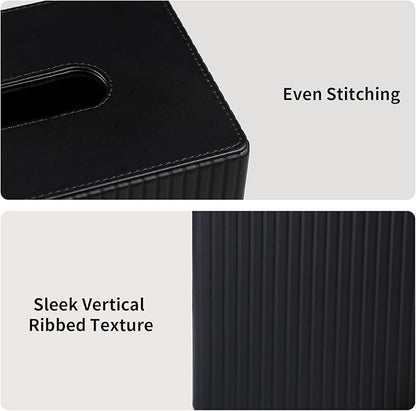 MEIBOOCH Extra Large Tissue Box Cover for Standard Size 180 to 230 Count Box of Tissues, PU Leather Rectangle Tissue Holder with Magnetic Closure (Black)