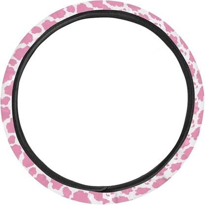 Universal Non-Slip Steering Wheel Cover, 15-inch Polyester Material Driving Accessories, Adjustable for Car and Truck(Pink Spots)