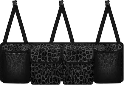 Car Trunk Organizer Small SUV Trunk Organizers and Storage, Balck Leopard Print Car Organization Women Stylish Car Accessories with 4 Pockets, Leave Room for Buying and Shopping
