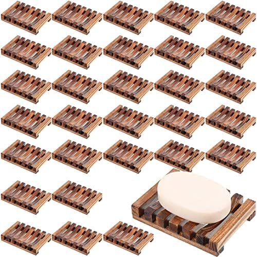 Skylety 50 Pieces Wooden Shower Soap Dish Bulk Soap Holder, Brown Color
