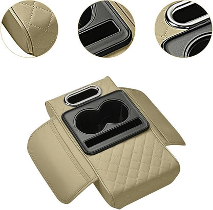 Car Center Console Pad Armrest Cushion Pad Anti Slip Car Decoration with Cup Holder Tissue Box Slot for Car SUV, Style B