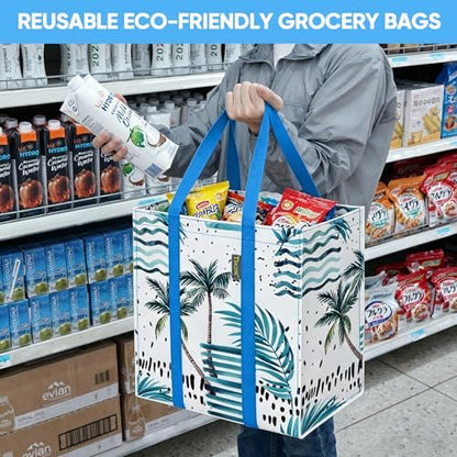 BALEINE 8 PK Grocery Bags Reusable Shopping Bags with Reinforced Bottom, Heavy Duty Foldable Tote Bags (Combo)
