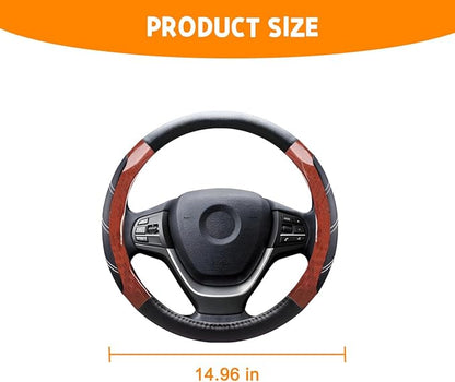 Mandark Car Steering Wheel Cover, Elastic Sport Leather Vehicle Steering Wheel Protector, Non-Slip Soft Grip Padded Auto Interior Protective Accessories, 14.5-15 Inch Universal Fit（Wooden Coffee）