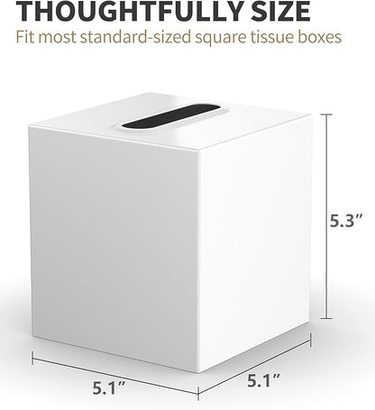 Livelab Metal Tissue Box Cover, Square Tissue Box Holder Modern Decor Facial Napkin Holder Tissue Box Dispenser for Bathroom Vanity Countertop, Living Room, Bedroom, Office | White