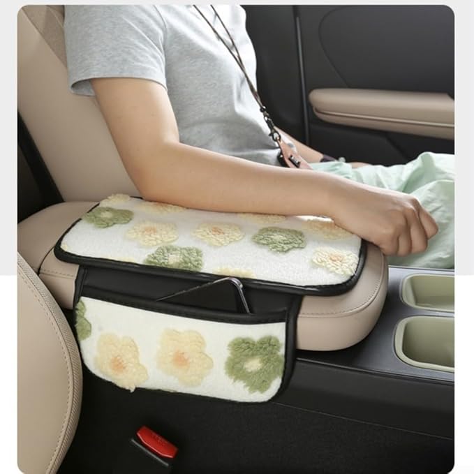 Plush Fleece Car Armrest Cover, Armrest Protection Cover with Side Storage Pockets, Armrest Seat Box Cover, Car Center Console Cushion Pad(blue-Double mouth)
