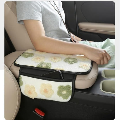 Plush Fleece Car Armrest Cover, Armrest Protection Cover with Side Storage Pockets, Armrest Seat Box Cover, Car Center Console Cushion Pad(blue-Double mouth)