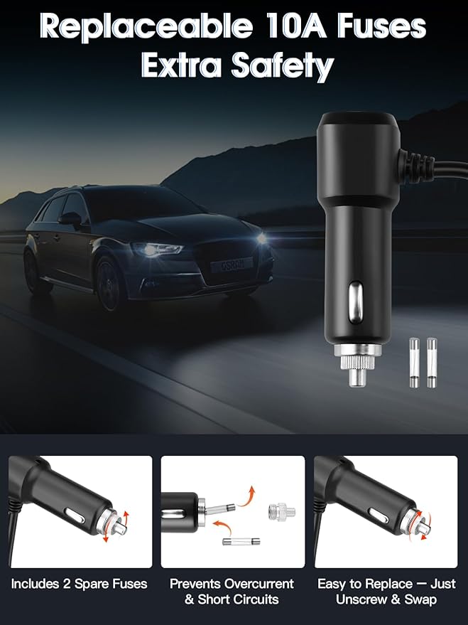 8 in 1 Cigarette Lighter Splitter, 120W Car Charger Adapter with PD 30W Type-C & QC3.0, 3-Socket Car Outlet with 5 USB Ports, LED Voltmeter, Independent Switches, 12V/24V Multi-Port Charger