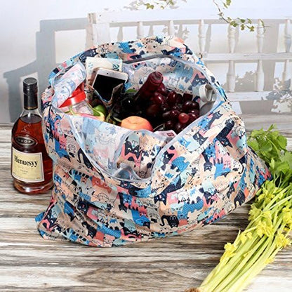 KINGMAS Reusable Grocery Bags, Eco-Friendly Folding Tote Shopping Bag fits in Pocket, Washable Waterproof Nylon Pouch Bags