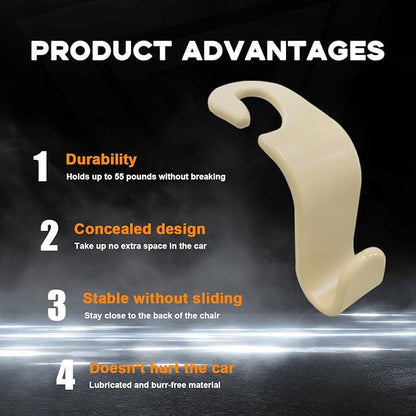 4PCS Car Seat Headrest Hook, Auto Back Seat Hanging Storage Organizer, Vehicle Seatback Hanger Holder for Purse Handbag Coat Umbrella, Universal Interior Car Accessories (Beige)
