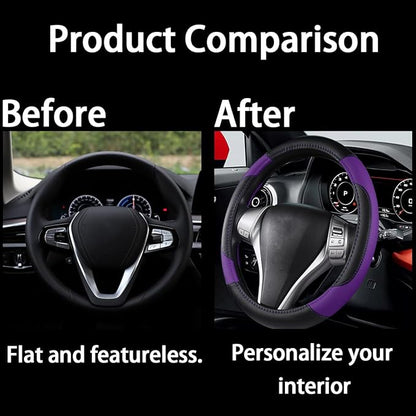 BELOMI Leather Car Steering Wheel Cover, Universal 15 Inch for Car Truck SUV, Non-Slip and Breathable, Sport Style Design Odorless Steering Wheel Protector, Automotive Interior Accessories (Purple)