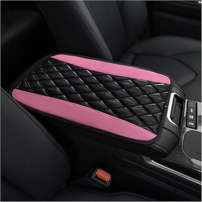Car Center Console Cushion Pad, PU Leather Waterproof Auto Armrest Box Cover Protector, Comfortable Armrest Seat Box Cover Mat, Universal Car Accessories for SUV Truck (Pink)