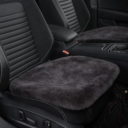 Genuine Sheepskin Auto Seat Pad, Australian Soft Wool Seat Cover Breathable and Sweat-Wicking Comfort Warm Universal Fit,19.2 inch x19.2 inch (Front seat Cushion 1pc, Dark Grey)