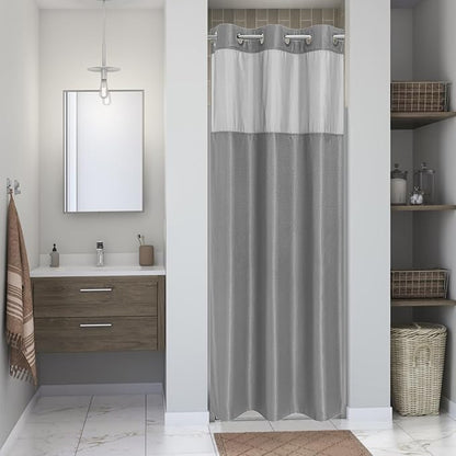 eachope Stall No Hook Shower Curtain with Snap-in Fabric Liner Set,Waffle Weave Shower Curtains for Bathroom,Hotel Luxury Decor Bathroom Curtain Set,Waterproof & Washable,Grey,36Wx74H