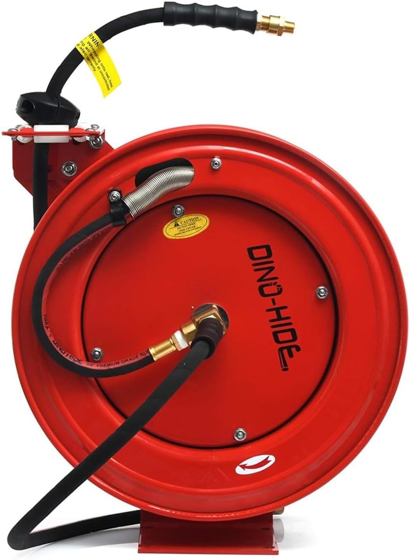 BLUBIRD Dino-Hide WLERHD1250R Heavy-Duty Retractable Hose Reel with 1/2" x 50' Rubber Air Hose, 300 PSI, Corrosion-Resistant Brass Fittings, Pneumatic Tools & Industrial Use