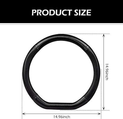 Car Carbon Fiber Steering Wheel Cover, D-shape Anti-slip Breathable Steering Wheel Protector, Four-season Interior Accessory, Universal for Most Cars (Black #D-shape)
