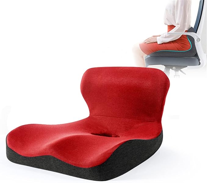 Car Seat Cushion & Lumbar Support Memory Foam Chair Pad, Back Support Pillow Chair Cushion for Office Reduce Tailbone Pressure & Improve Comfort(Rojo)
