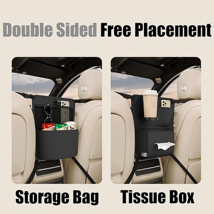 GMQ Car Pocket Handbag Holder,Pu Leather Seat Back Organizers Bag,Purse Holder for Between Seats Multifunctional Car Seat Storage (Black)