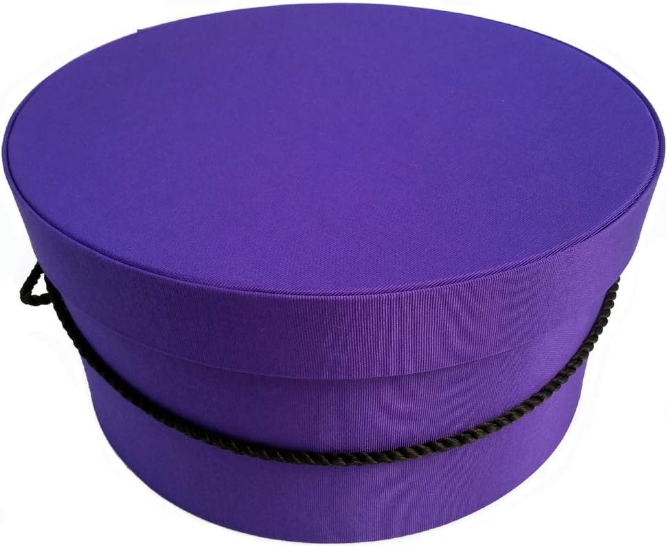 Sarah's Hat Boxes Classic Dark Purple Hat Box – 21.5" x 11.5" (Dia. x Ht.) Handmade in USA – Odorless Non-Toxic Adhesive, Cording Handle – Premium Storage for Hats & Accessories