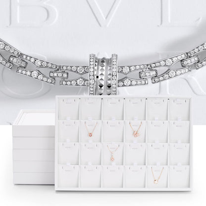 White Jewelry Display Organizer Tray Stackable Premium PU Leather 24 Grid Trinket Earring Ring Organizer Tray