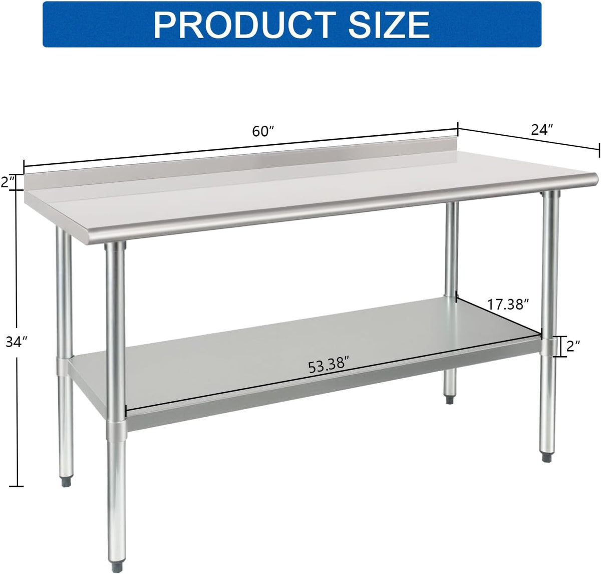 HARDURA Stainless Steel Table Prep & Work Table 24 x 60 Inches NSF Heavy Duty Commercial with Undershelf and Backsplash for Restaurant Kitchen Home and Hotel