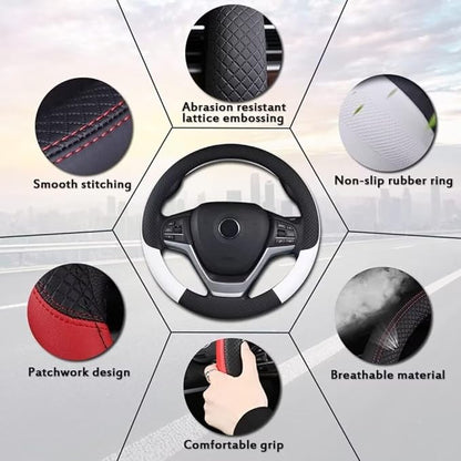 Pahajim Steering Wheel Cover Flat Bottom, D Shaped Car Steering Wheel Wrap PU Leather Anti Skid 14.5-15 Inch (37-38cm) Cubre Volantes Carros for Women Men (Orange)