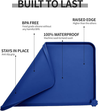 Reopet Waterproof Pet Feeding Mat with High Raised Edges, Heavier and Thicker Placemats for Cat Dog Water Bowl with BPA Free, Dogs Cats Food Mats for Messy Drinkers to Prevent Spill and Protect Floors
