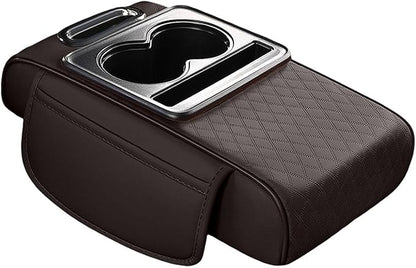 Car Center Console Pad Armrest Cushion Pad Anti Slip Car Decoration with Cup Holder Tissue Box Slot for Car SUV, Style F