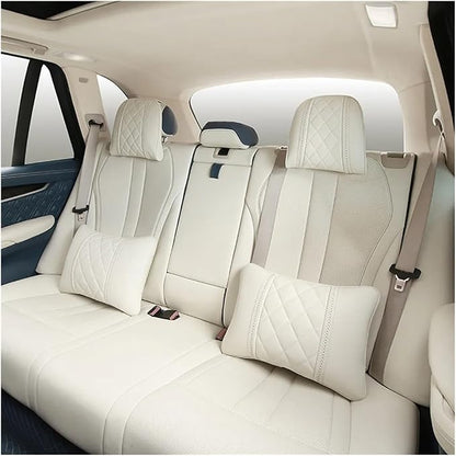 Car seat headrest Leather Car Fit for Seat Rest Cushion Headrest Car Neck Pillow Fit for BMW (Color : Beige Brown)